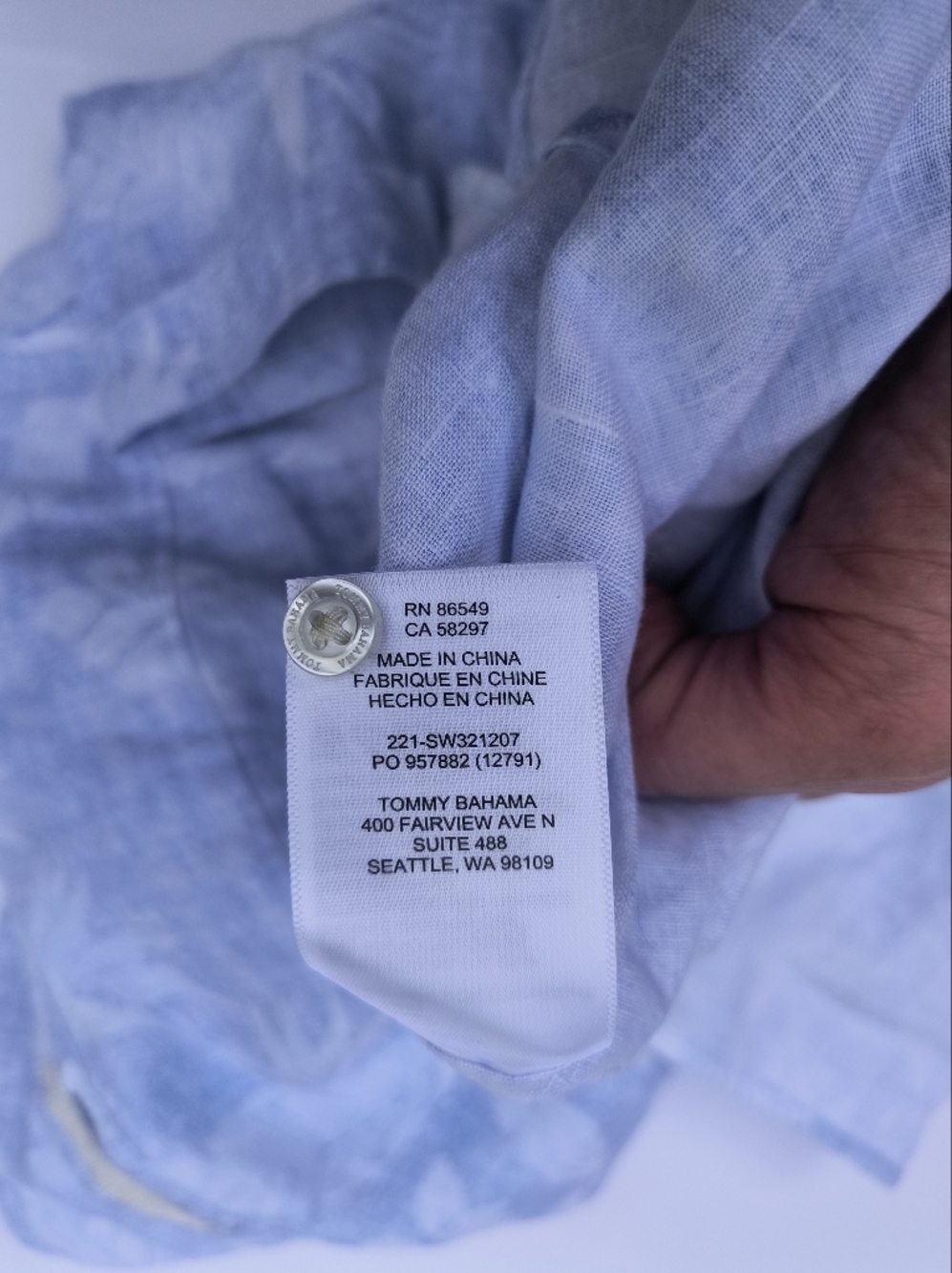 Tommy Bahama Light Blue and White Floral Button-Down Shirt W-S/P, 100℅ Linen - Picture 7 of 11
